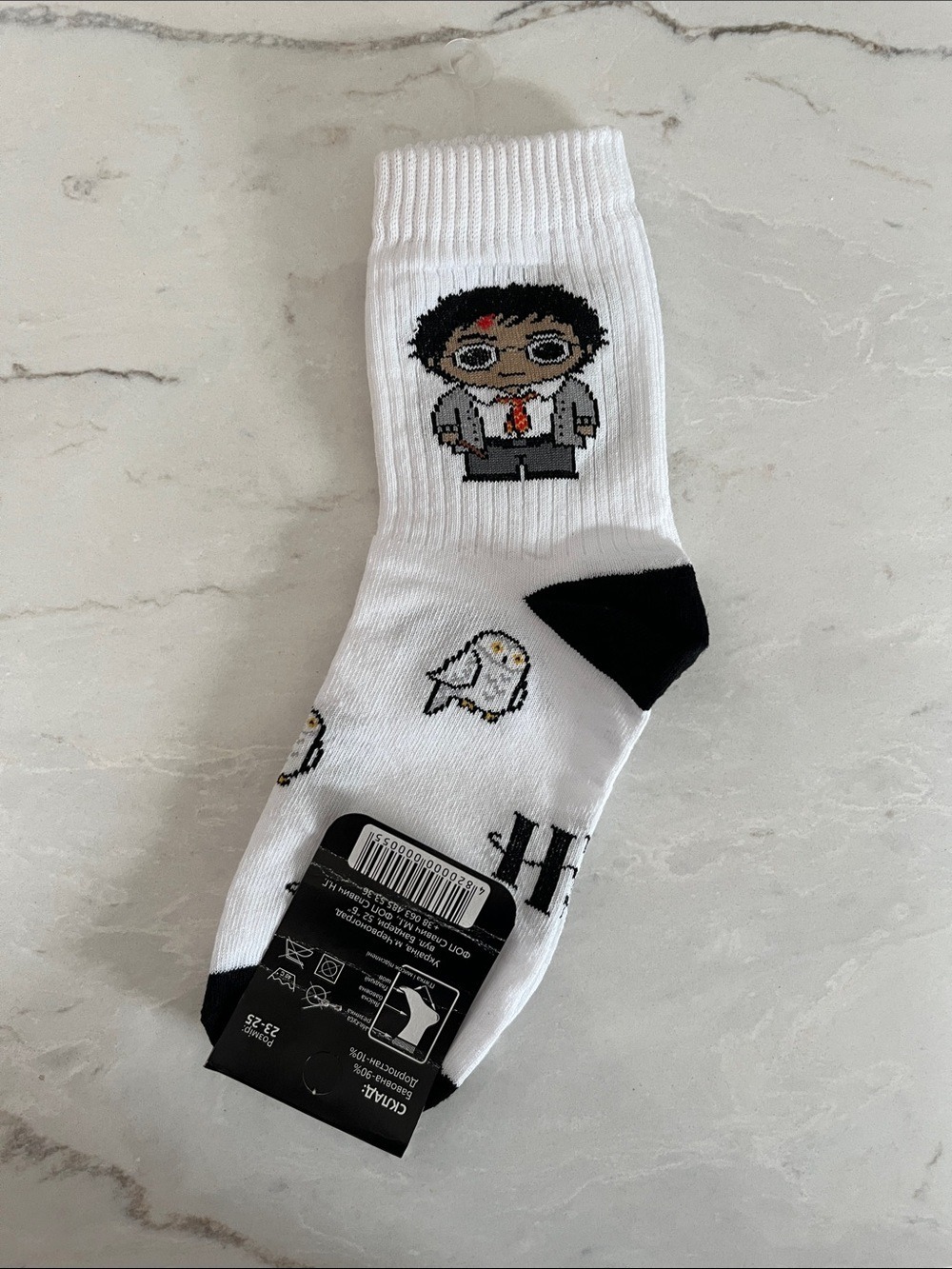 Harry Potter and Hedwig Crew Socks with Black Heel Accents